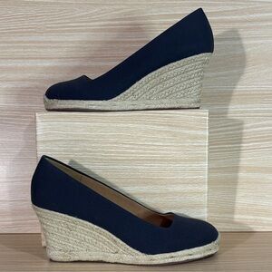 J.Crew Navy Blue Canvas Espadrille Wedge Heels Sz 9 A41003